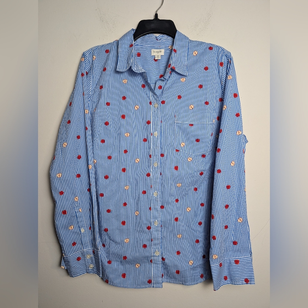 J.crew Shirt Apple Cotton Poplin Signature Fit Button Up Stripe Sz Xl